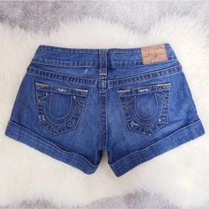 True Religion Logo Pocket Cuffed Denim Shorts